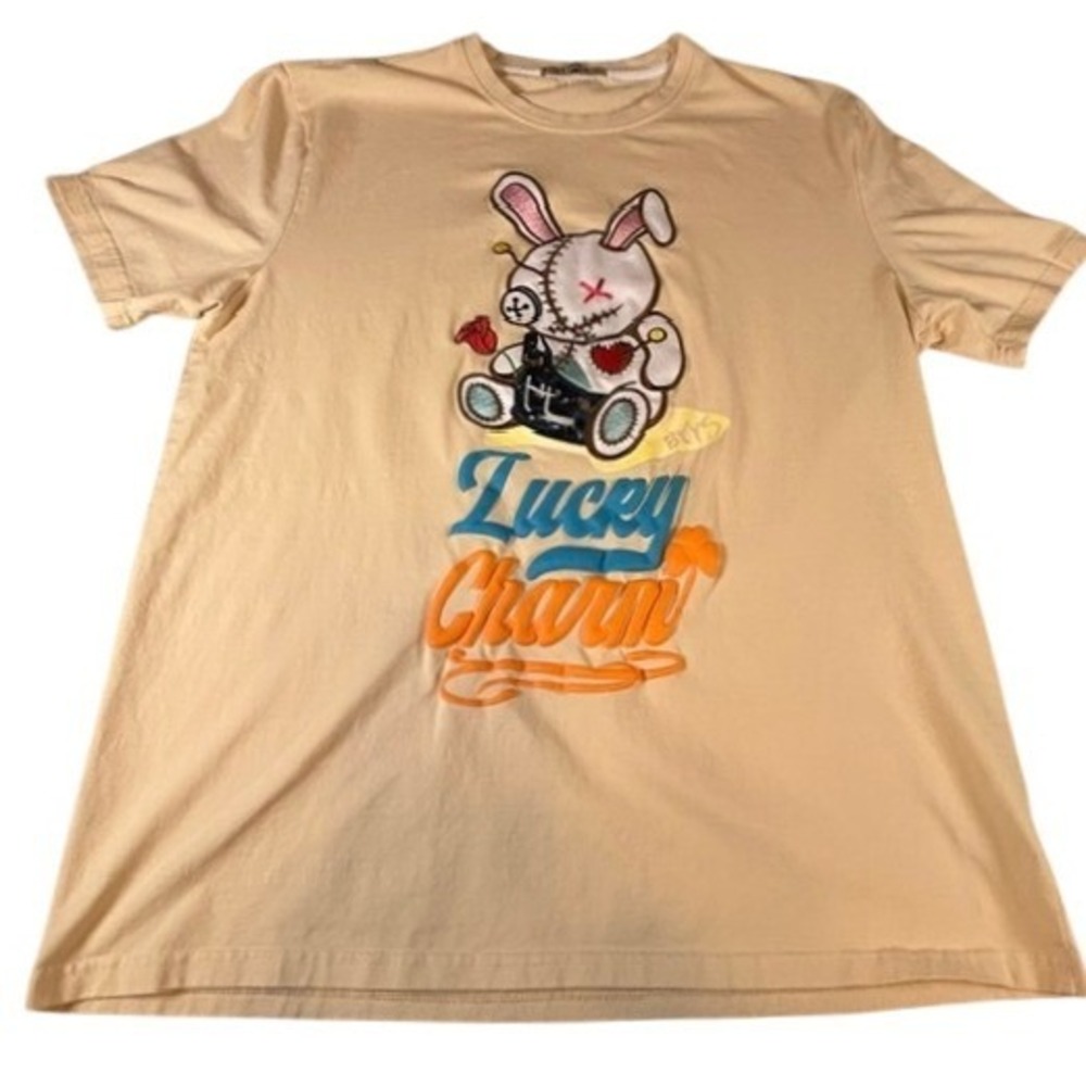 BKYS Lucky Charm Embroidered Zombie Bunny Patch T-shirt XL Light Yellow